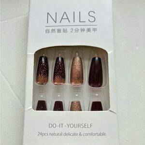 Glitter Ombre Burgundy and Gold Press-On Nails